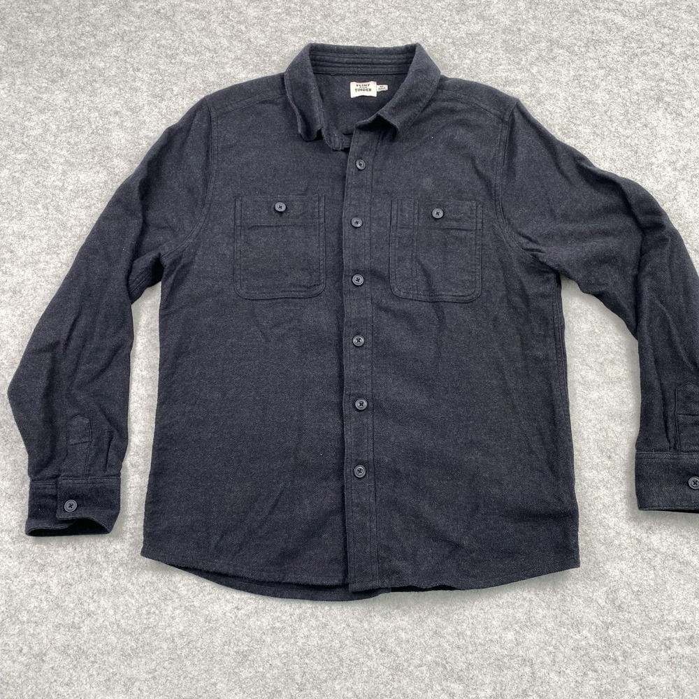 Flint And Tinder Shirt Mens Medium Gray Solid Flannel Button Up Long Sleeve